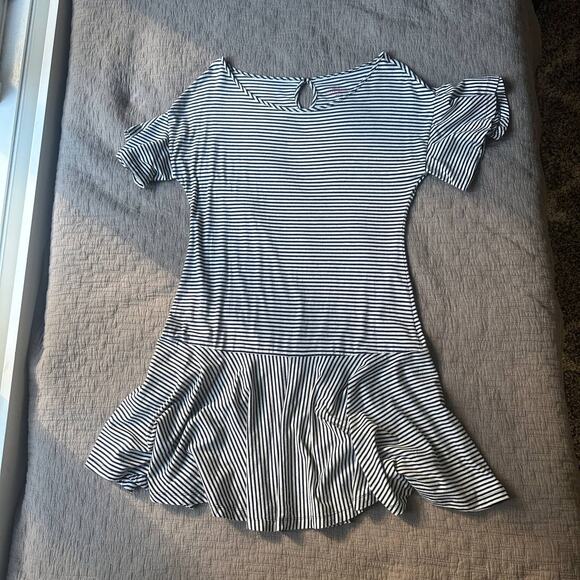 Vineyard Vines Stripe Flutter Sleeve Flounce Dress Navy Blue White Nautical XS. - Picture 8 of 9
